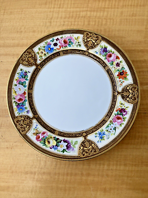 #ad Antique Nippon Porcelain Plate Hand Painted Pink Floral Victorian Gold Enamel $85.00