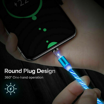 #ad 3in1 LED Magnetic Flowing Glowing Micro USB Phone Cable Charger Type C IOS $8.00
