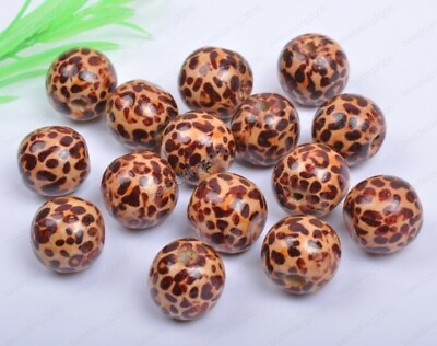 #ad 100Pcs Brown wood Leopard grain wood Charms loose beads 12MM diy findings $6.90
