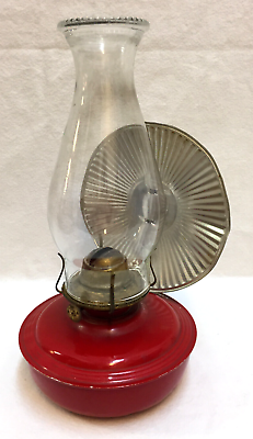 #ad Eagle Red Metal Mounted Oil Lamp Ribbed Reflector Shield Diamond USA Vintage $24.99