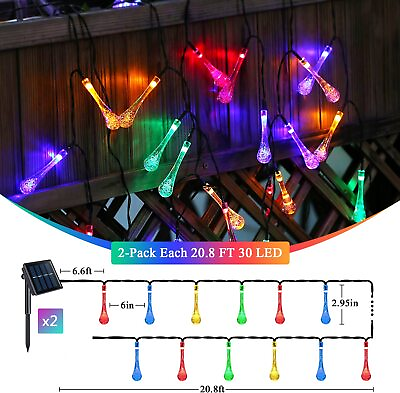 #ad 2 Pack Solar Outdoor String Lights 41.6FT 60 LED Teardrop Christmas Party Lights $12.99