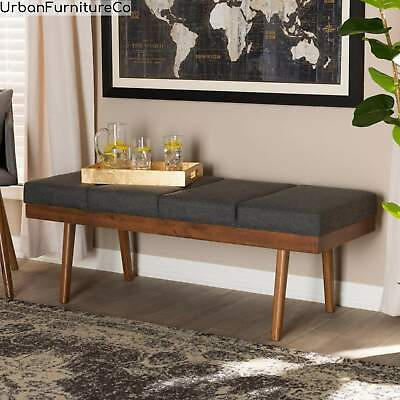 #ad Mid Century Fabric Bench Entryway Cushion Seating Wood Furniture Upholstered New $210.00