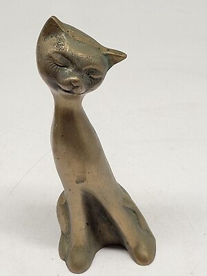 #ad Vintage Mid Century Modern MCM Solid Brass Siamese Cat Figurine Statue $12.00
