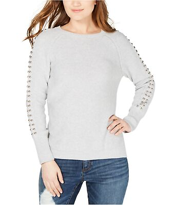 #ad I N C Womens Studded Sleeve Knit Sweater Grey Small $50.83