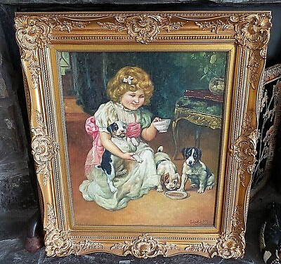 #ad VICTORIAN STYLE OIL PAINTING quot;TEA PARTYquot; SIGNED FRAMED IN WOOD GOLD GILT GESSO $349.99