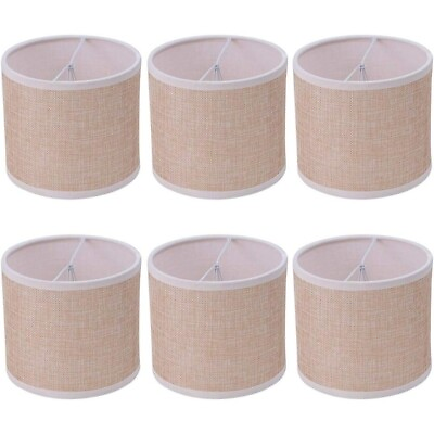 #ad Small Chandelier Lamp Shades Brown Set of 6 Rustic Style Linen Drum Shades 5.5quot; $24.00