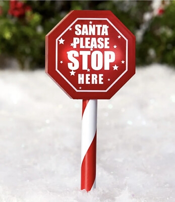 #ad Solar Powered Lighted quot;Santa Please Stop Herequot; Christmas Lawn Garden Stake $19.00