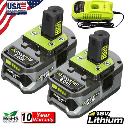 #ad 2X For RYOBI P108 18V High Capacity 8.0Ah Battery 18 Volt Lithium Ion One Plus $106.98