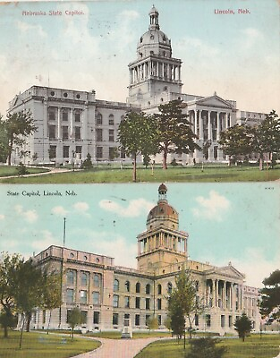 #ad Postcard State Capital Lincoln Nebraska postmark 1909 Lot of 2 $5.50