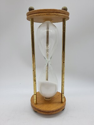 #ad Vintage Brown Wood Glass Brass Desktop Hourglass Sand Timer 8quot;x3quot;x3quot; $29.99