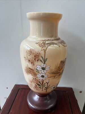 #ad Antique 1900s bristol glass Floral Flower vase handpainted scenic design $39.00