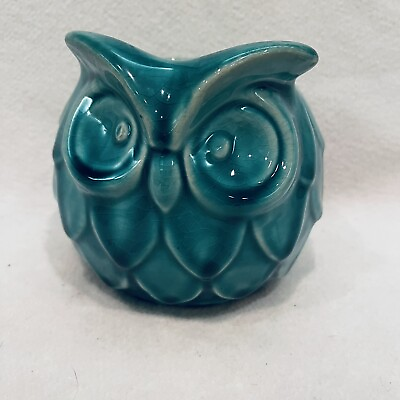 #ad Ceramic Owl Teal Green Planter $12.99