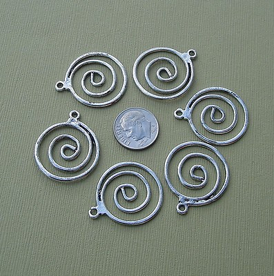 #ad 10pcs Pendant Charm Connector Flat Round Swirl Antique Silver 29x25mm. $4.50