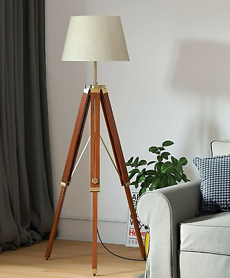 #ad Nautical Shade Lamp Floor Light Vintage Tripod Wooden Floor Lamp for Home Decor $137.23