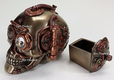 #ad Hidden Trinket Box Steampunk Industrial Age Human Skull Statue Bronze Color $78.98
