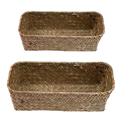 #ad Seagrass Wicker Storage Basket Natural Woven Gift Hamper Box Flower Pots Decor $9.10