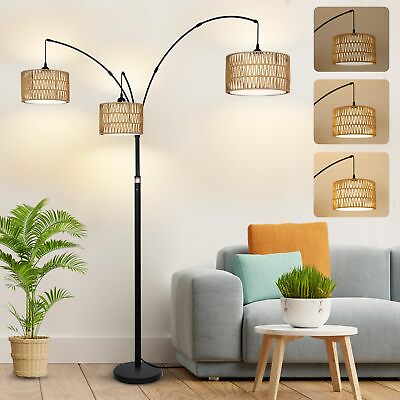 #ad #ad 3 Lights Arc Floor Lamps for Living Room Dimmable Floor Lamp with Rattan amp; F... $233.49