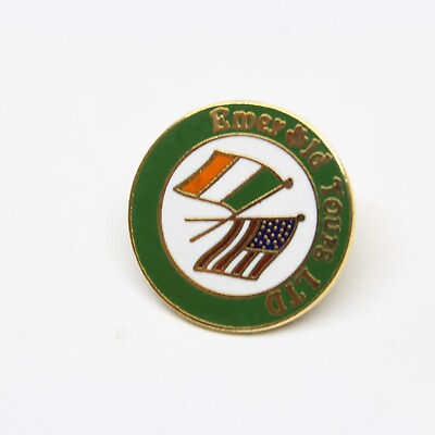 #ad Emerald Tours LTD Ireland USA Flags Pin Lapel Enamel Collectible Souvenir $4.98