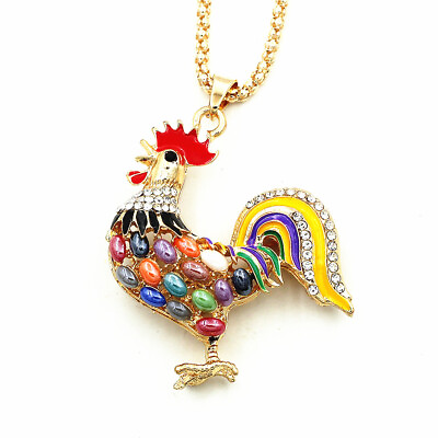 #ad Multi color Bling Enamel Crystal Chicken Cock Rooster Pendant Animal Necklace $6.99