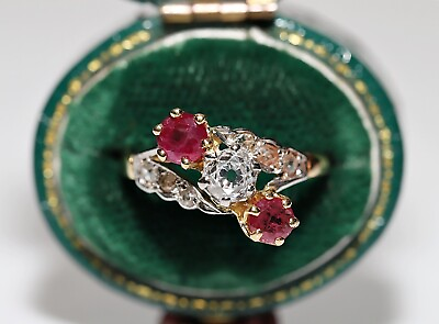 #ad Antique Circa 1900s 18k Gold Natural Diamond And Ruby Decorated Ring $1249.00