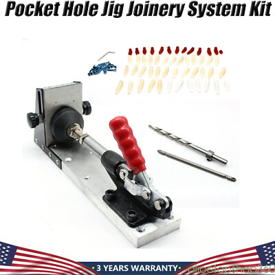#ad Pro Pocket Hole Jig Drill Guide Kit Carpenter Joinery System Woodworking Tool $19.95