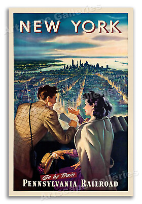 #ad 1950s New York Vintage Travel Poster Pennsylvania Railroad 16x24 $13.95