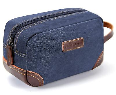 #ad Men#x27;s Toiletry Bag Leather and Canvas Travel Toiletry Bag Dopp Kit for Men Tr... $34.17