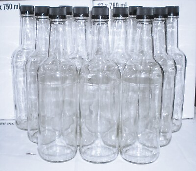 #ad 12pc 750 ml Clear Glass Bottles 28mm With Screw Caps Wine Making Liquor Spirits $29.88