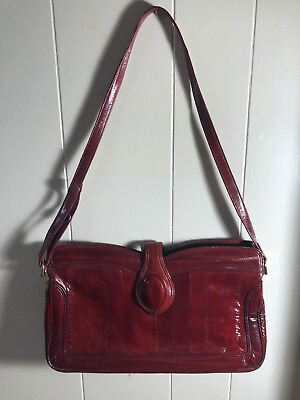 #ad Vintage SUNCO Cranberry RED Eel Skin Purse Shoulder Bag KOREA $11.04