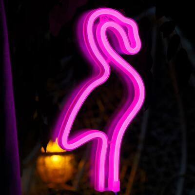 #ad 2 x Pink Flamingo Neon Light Sign Romantic LED Wall Mount Decor Easy Install $12.99