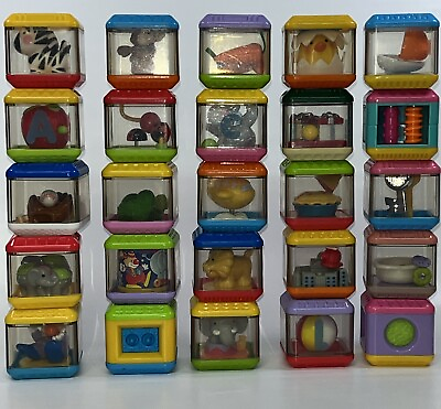 #ad Fisher Price Peek A Boo Blocks Cubes Lot Of 25 Sensory Toys Animals Baby Toys $33.00