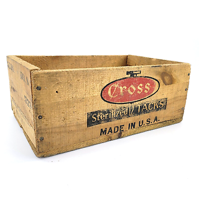 #ad Cross Sterilized Tacks Wood Box Bill Posters Tacks No. S Made in USA Vintage $48.36