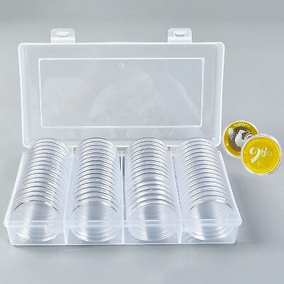 #ad 60Pcs 40mm Clear Money Collection Box Coin Collection with Case USA STOCK $8.99