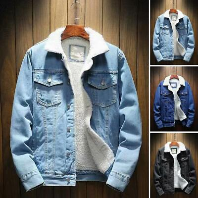 #ad Winter Warm Mens Fleece Lined Denim Jacket Wool Sherpa Trucker Coat Jean Outwear $42.99