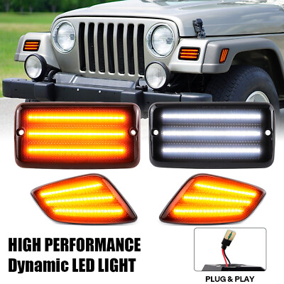 #ad #ad For Jeep Wrangler TJ 1997 2006 Smoke LED Bumper Signal Front Side Marker Lights $51.29