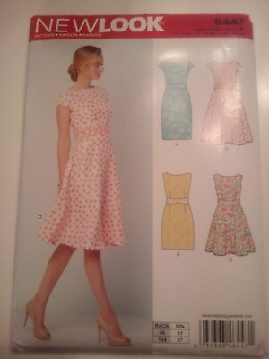 #ad Dress w V Back Midriff Inset Flared or Slim Skirt Sz 8 20 UNCUT New Look 6447 $5.99