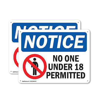 #ad 2 Pack No One Under 18 Permitted OSHA Notice Sign Decal Metal Plastic $13.99