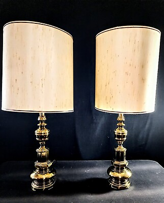 #ad Pair of Stiffel Solid Brass Table Lamps With ORIGINAL SHADES $1199.99