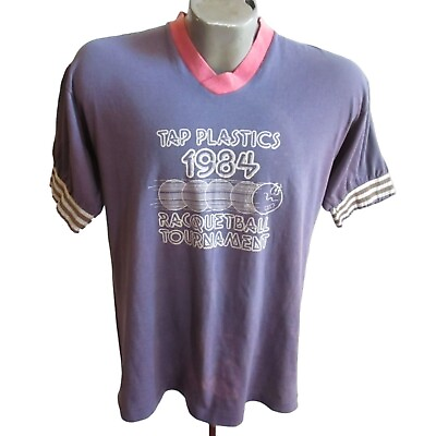 #ad Vintage XL 1980s Single Stitch Ringer T shirt 1984 RAQUETBALL TOURNAMENT Purple $35.64