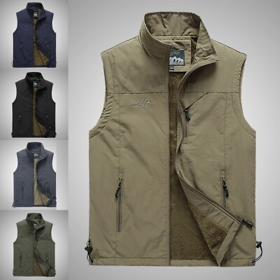 #ad Mens Fashion Outwear Full Zip Coat Men Sleeveless Holiday Thicken Jacket Vest $31.59
