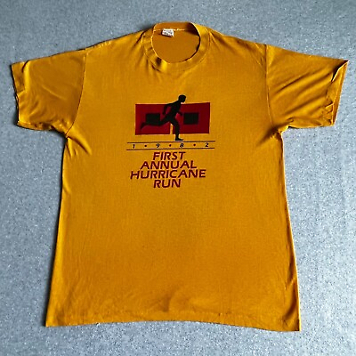#ad Vintage Running Shirt Adult Large Yellow Single Stitch Hurricane Run Mens 80s $15.00