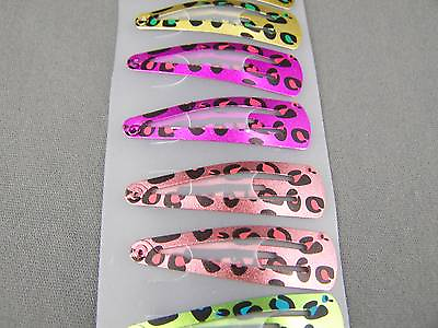#ad Cheetah Leopard set pack 12 painted metal hair clip snap barrettes 1 7 8quot; long $3.99