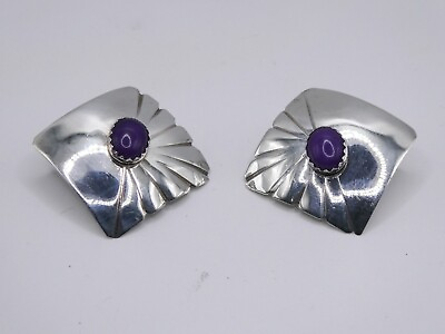 #ad Navajo Sterling Silver Purple Earrings Handmade Native American Gemstone $46.00
