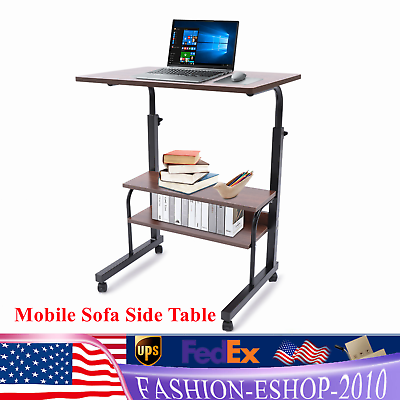 #ad Mobile Sofa Side Table Laptop Table Book Desk Cart Tray Adjustable w Wheels $35.15