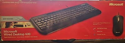 #ad Microsoft Wired Desktop 600 Keyboard and Mouse Black NIB Quiet Touch Keys $24.99
