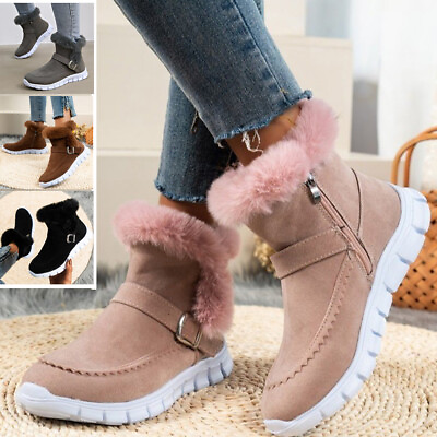 #ad Winter Boots Shoes Warm Fleece Lined Comfy Ladies Buckle Snow Casual Womens Size $38.90