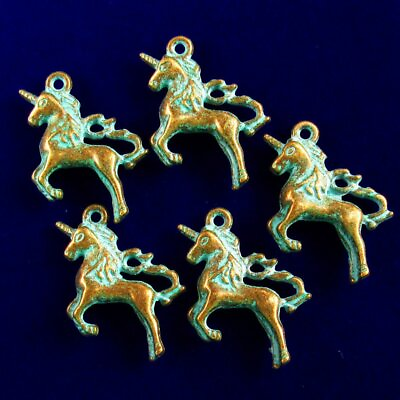 #ad 10Pcs 23x20x5mm Carved Brass Bronze Unicorn Pendant Bead YJ82PJ $9.12