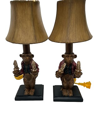 #ad #ad Pair Of Vintage Butler Bellhop Monkey Small Table Lamps With Shades Works $65.00
