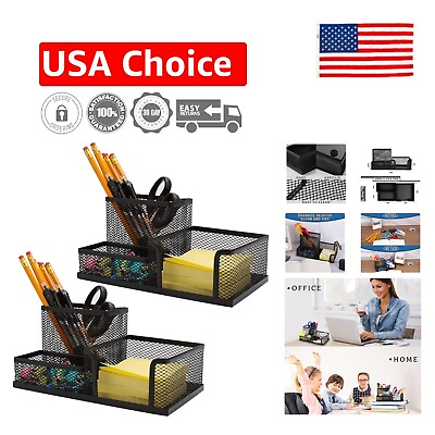 #ad Black Mesh Pencil Holder Desk Organizer 3 Compartments for Office Supplies $41.99