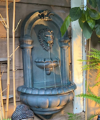 #ad Outdoor Lion Wall Water Fountain with Lights Pump Patio Garden 3 Tier Waterfall $199.89